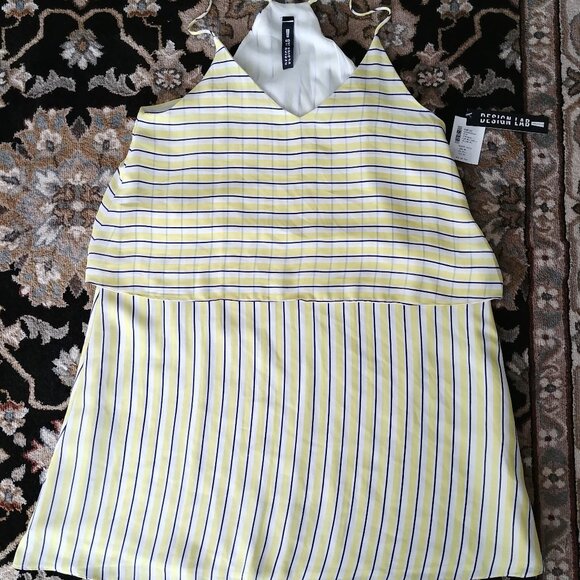 🛍️ BUNDLE ONLY * Design Lab Striped Yellow Dress Small S Lord & Taylor Sundress - Picture 1 of 9